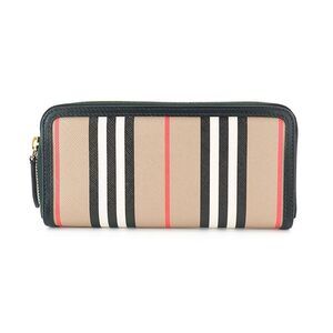 Stripe Long Wallet Ellerby Black Leather Canvas Zip Round Luxury Long Wallet